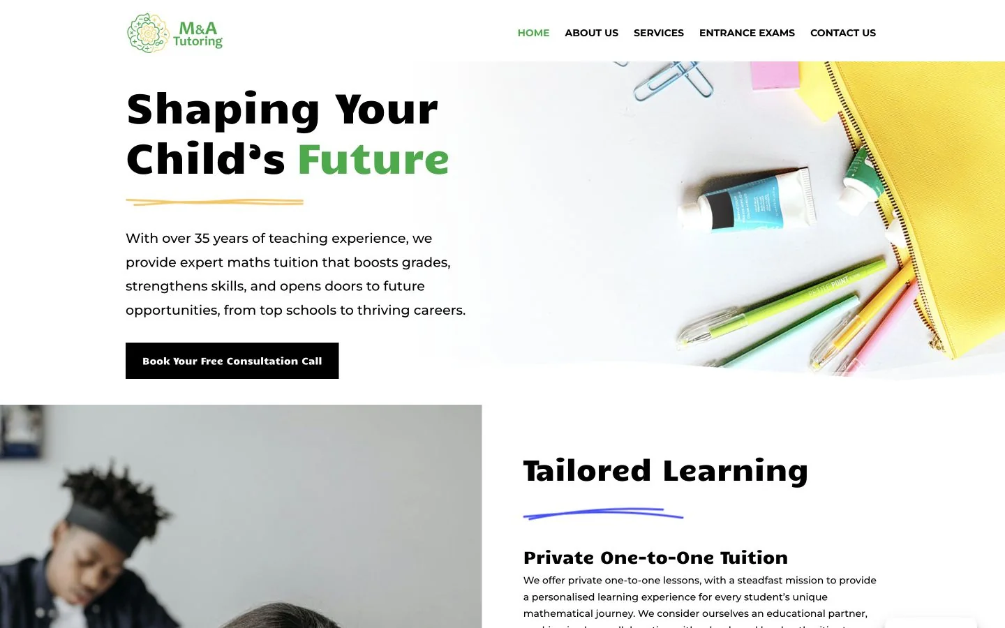 M&A Tutoring website homepage